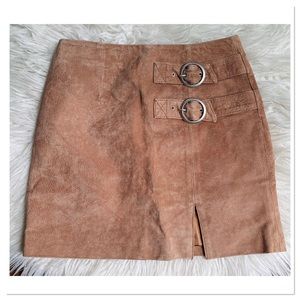 Blank NYC Tan Mini Skirt with Buckle Detail